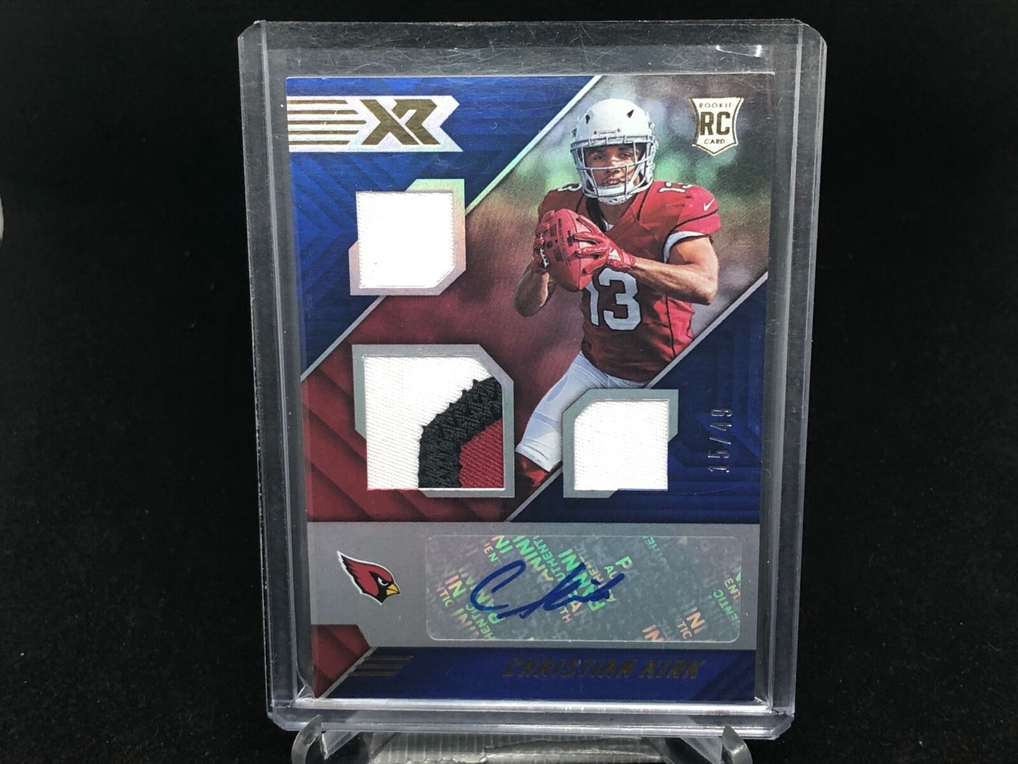 CHRISTIAN KIRK 2018 PANINI XR BLUE TRIPLE 3 CLR PATCH AUTO RC #D 15/49