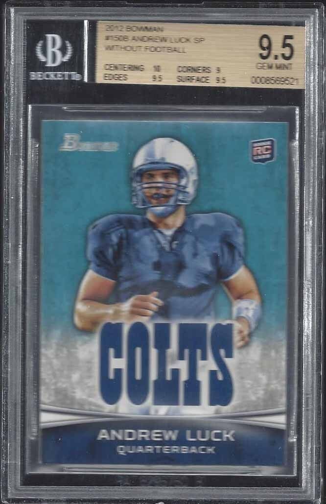 ANDREW LUCK 2012 BOWMAN SP VARIATION WITHOUT FOOTBALL SHORT PRINT #150B BGS 9.5