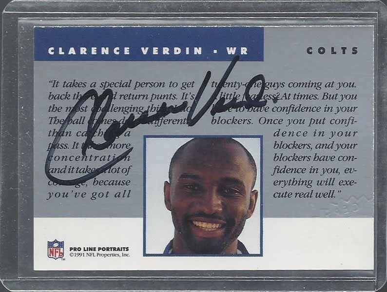 CLARENCE VERDIN 1991 PRO LINE PORTRAITS COLTS ON CARD RARE AUTO w/ CRIMP