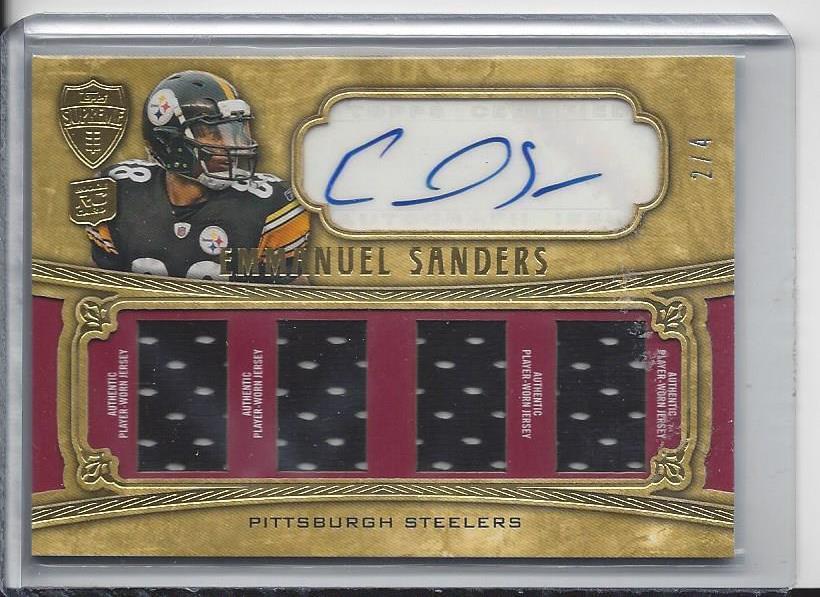 EMMANUEL SANDERS 2010 TOPPS SUPREME QUAD STEELERS ROOKIE JERSEY AUTO RC #D 2/4
