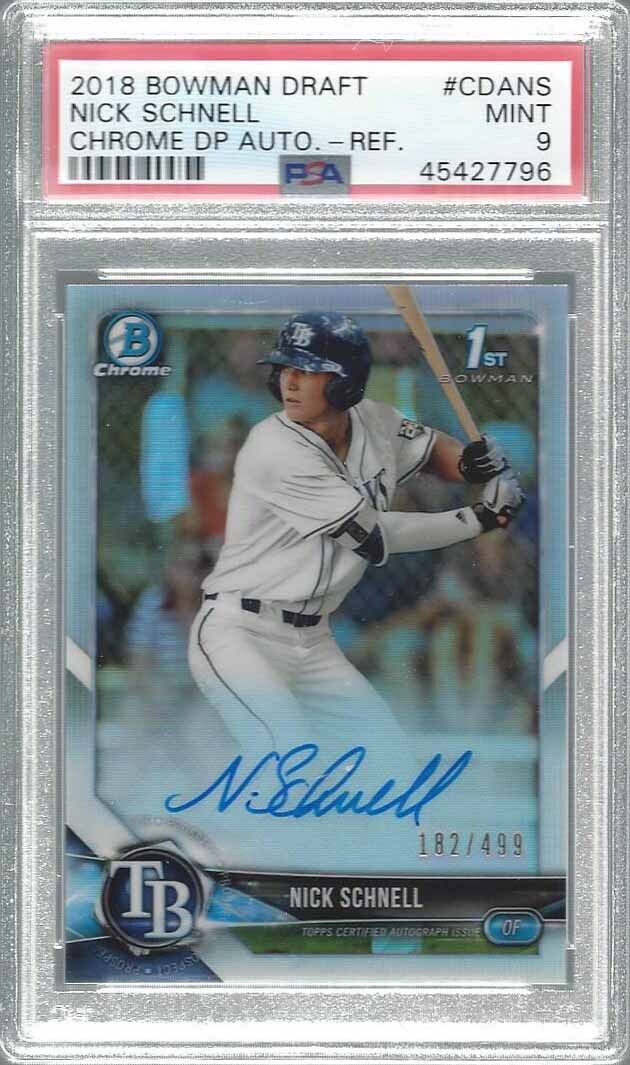 NICK SCHNELL 2018 BOWMAN DRAFT CHROME 1ST PROSPECT REFRACTOR AUTO /499 PSA 9