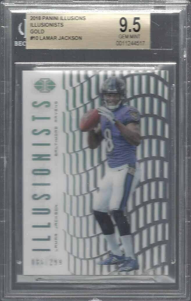 LAMAR JACKSON 2018 ILLUSIONS ILLUSIONISTS GOLD ACETATE RC /299 BGS 9.5 GEM POP 2