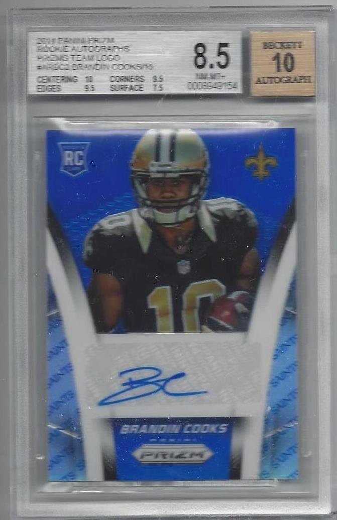 BRANDIN COOKS 2014 PRIZM BLUE TEAM LOGO PRIZMS REFRACTOR AUTO RC /15 BGS 8.5 10