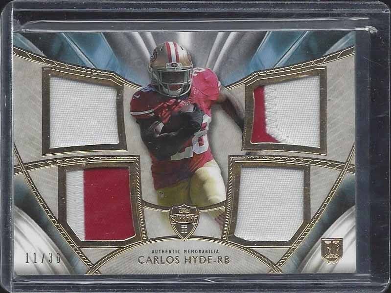 CARLOS HYDE 2014 TOPPS SUPREME BLUE QUAD 49ERS 2CL QUAD ROOKIE PATCH RC #D 11/36