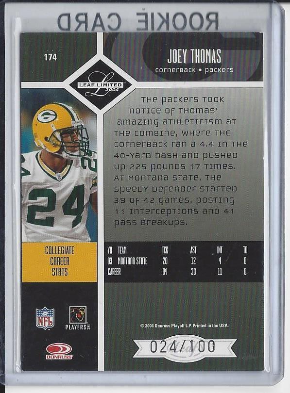 1/1 JOEY THOMAS 2004 LEAF LIMITED SPOTLIGHT PACKERS RC #D 24/100 HIS JERSEY #24!