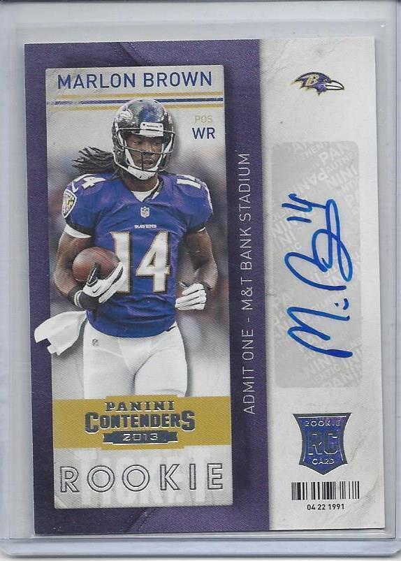 MARLON BROWN 2013 CONTENDERS ROOKIE TICKET VARIATION SP RARE AUTO RC #196