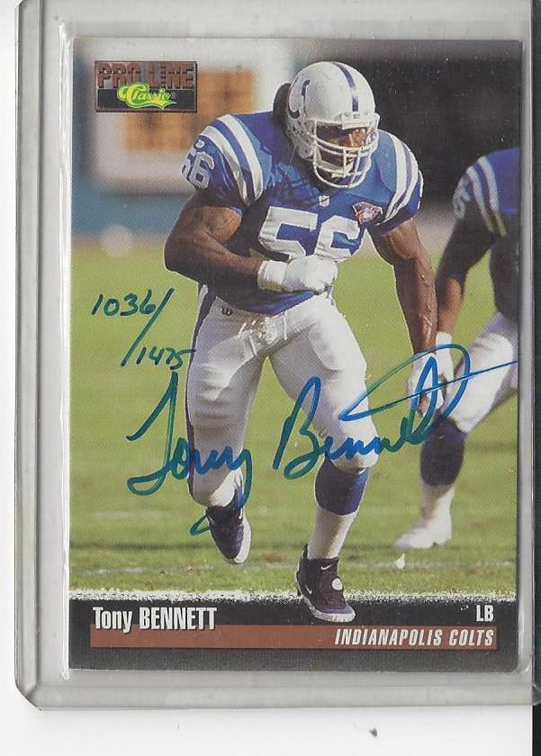 TONY BENNETT 1995 CLASSIC PRO LINE COLTS ON CARD AUTO #D /1475