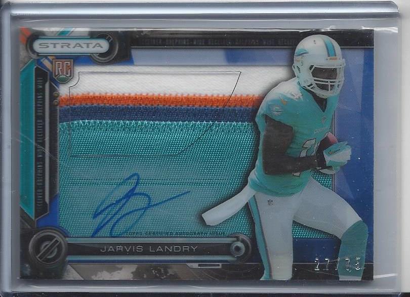 JARVIS LANDRY 2014 TOPPS STRATA CLEAR CUT BLUE JUMBO 4 CL PATCH AUTO RC #D 27/75