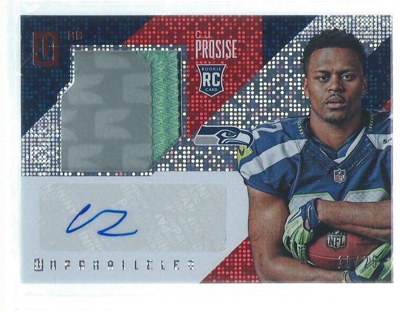 C.J. PROSISE 2016 PANINI UNPARALLELED 4 COLOR PATCH AUTO RC #D 10/25