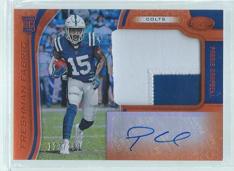 PARRIS CAMPBELL 2019 CERTIFIED FRESHMAN 2 COLOR PATCH AUTO ORANGE RC #D 127/299