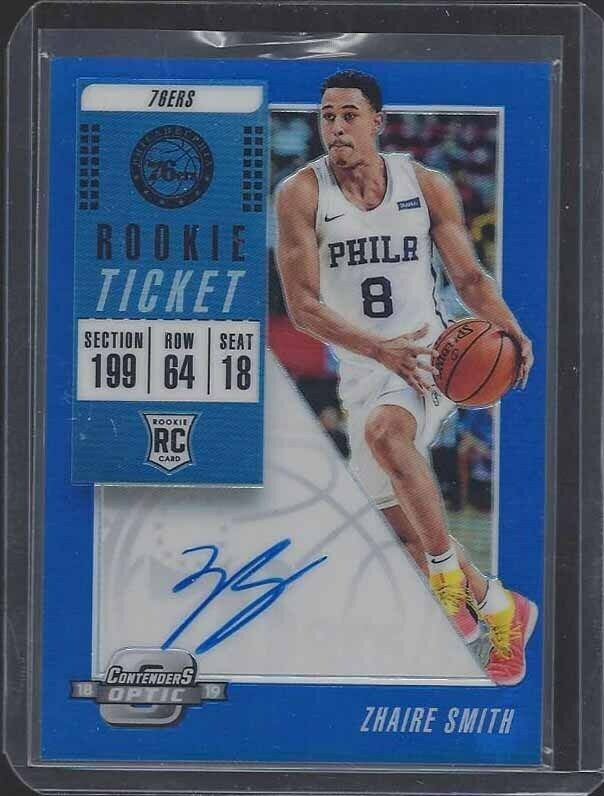 ZHAIRE SMITH 2018-19 CONTENDERS OPTIC BLUE HOLO ON CARD ROOKIE AUTO RC #D 16/99