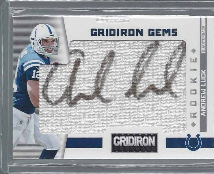 ANDREW LUCK 2012 GRIDIRON GEMS PULLOUT JERSEY GOLD INK ON CARD AUTO RC #D 23/199