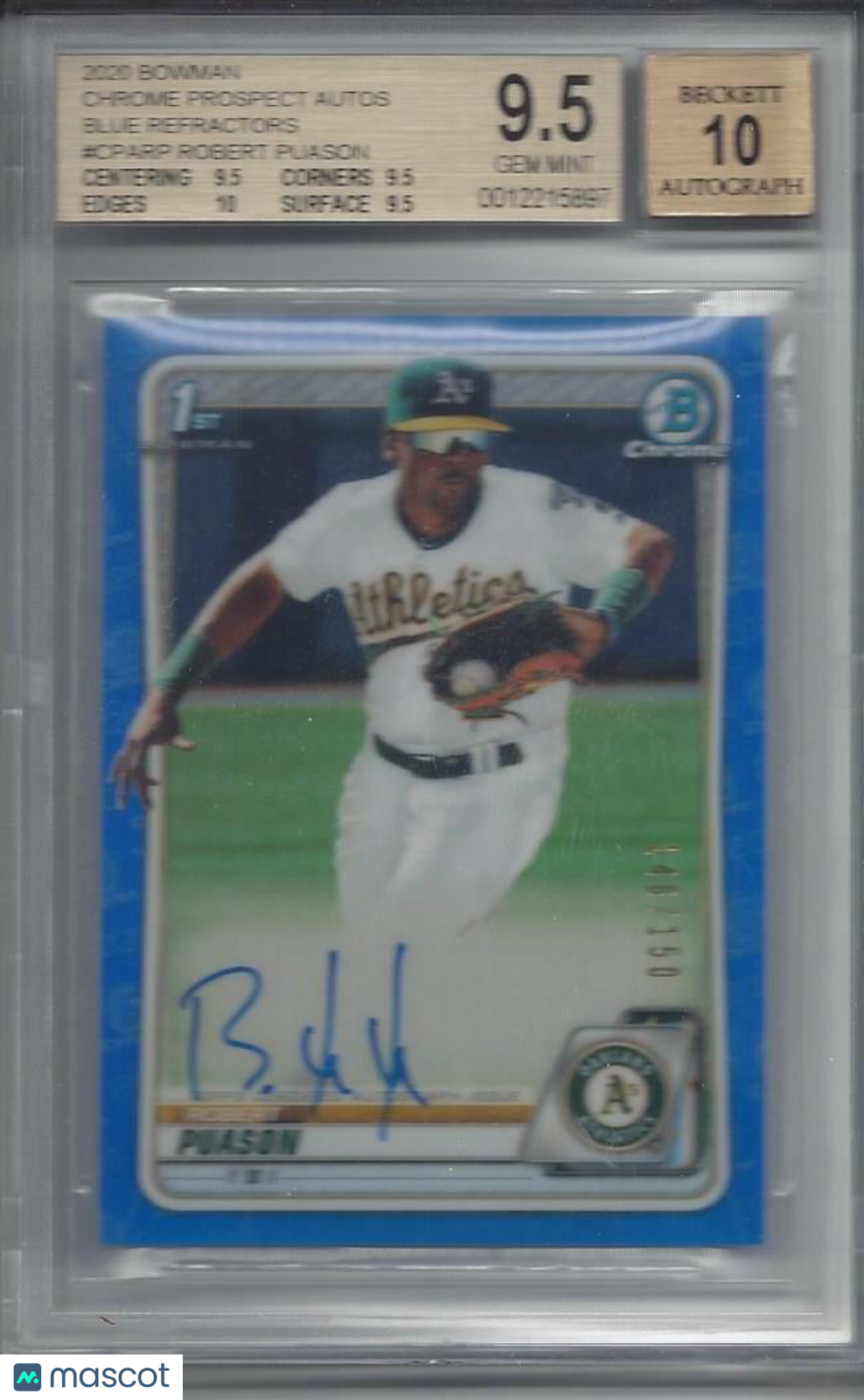 ROBERT PUASON 2020 BOWMAN CHROME 1ST BLUE REFRACTOR AUTO /150 BGS 9.5 10 AU GEM