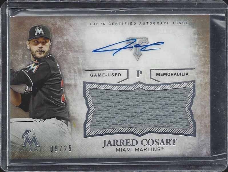 JARRED COSART 2015 TOPPS TRIPLE THREADS GOLD MARLINS JERSEY AUTO #D 9/25