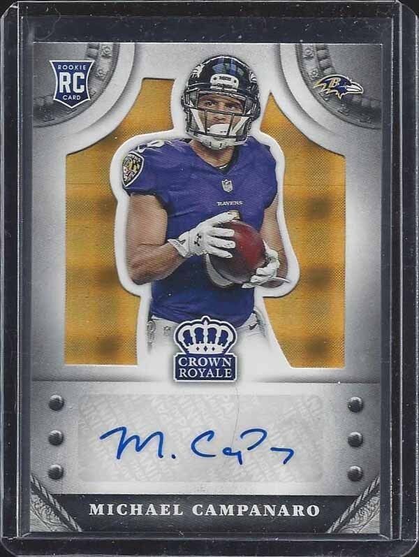 MICHAEL CAMPANARO 2014 CROWN ROYALE GOLD PLAID RAVENS ROOKIE AUTO RC #D 3/25
