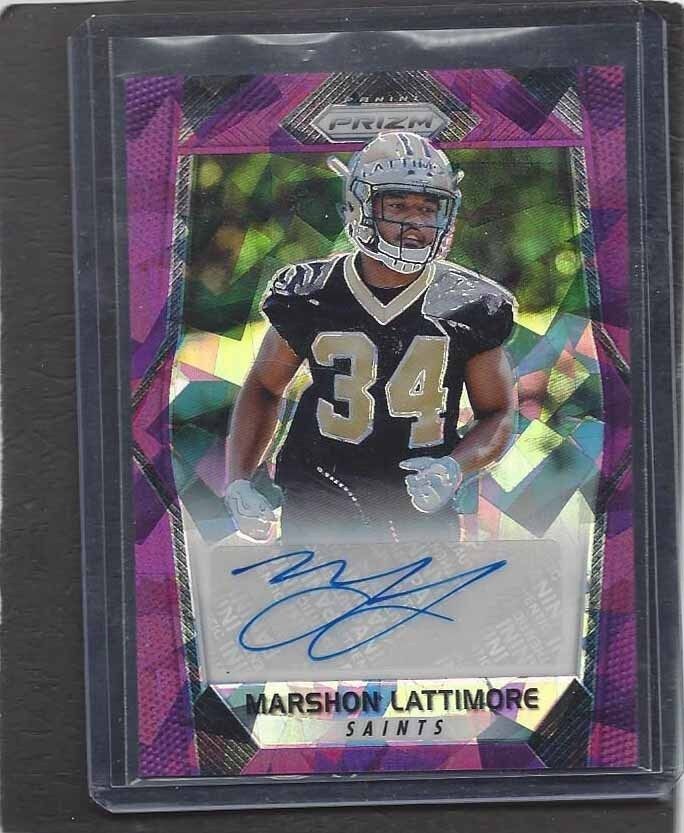 MARSHON LATTIMORE 2017 PANINI PRIZM PURPLE CRYSTALS CRACKED ICE AUTO RC #D 61/75
