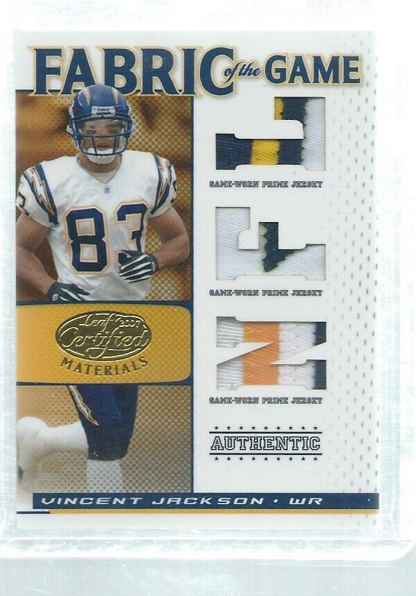VINCENT JACKSON 2007 CERTIFIED FABRIC OF THE GAME DIE CUT TRIPLE PATCH #D 6/10