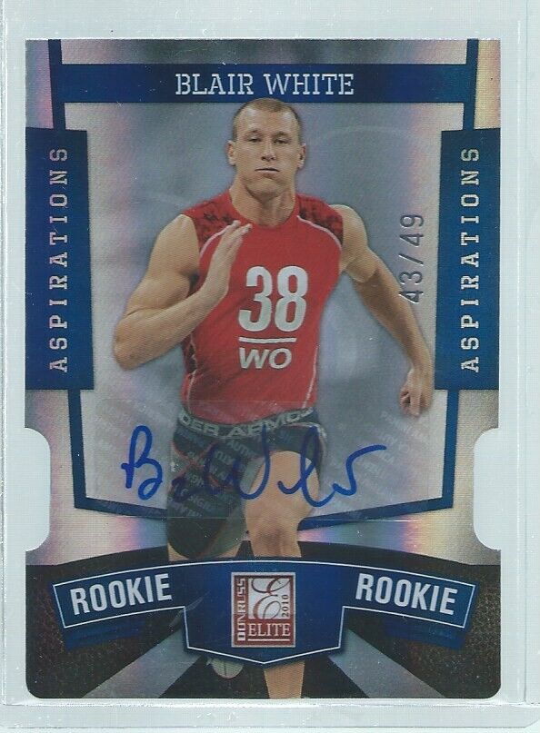 BLAIR WHITE 2010 DONRUSS ELITE ASPIRATIONS BLUE ROOKIE DIE CUT AUTO RC #D 43/49
