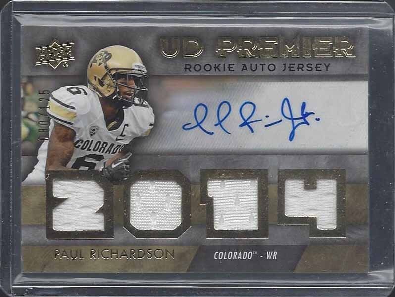 PAUL RICHARDSON 2014 UD PREMIER QUAD ROOKIE JERSEY AUTO RC #D 80/125