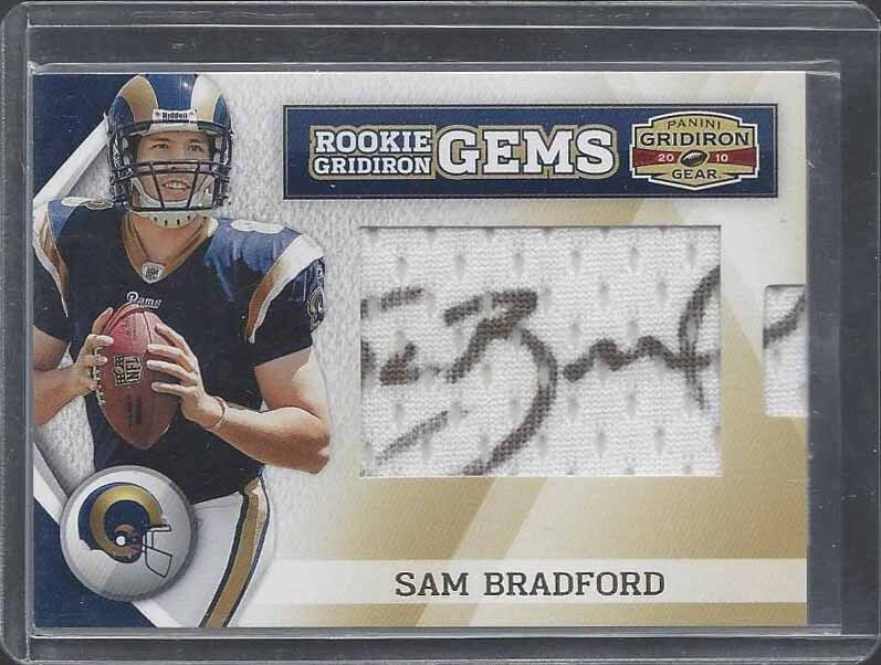 SAM BRADFORD 2010 GRIDIRON GEAR GEMS PULLOUT JUMBO JERSEY ON CARD AUTO RC /244