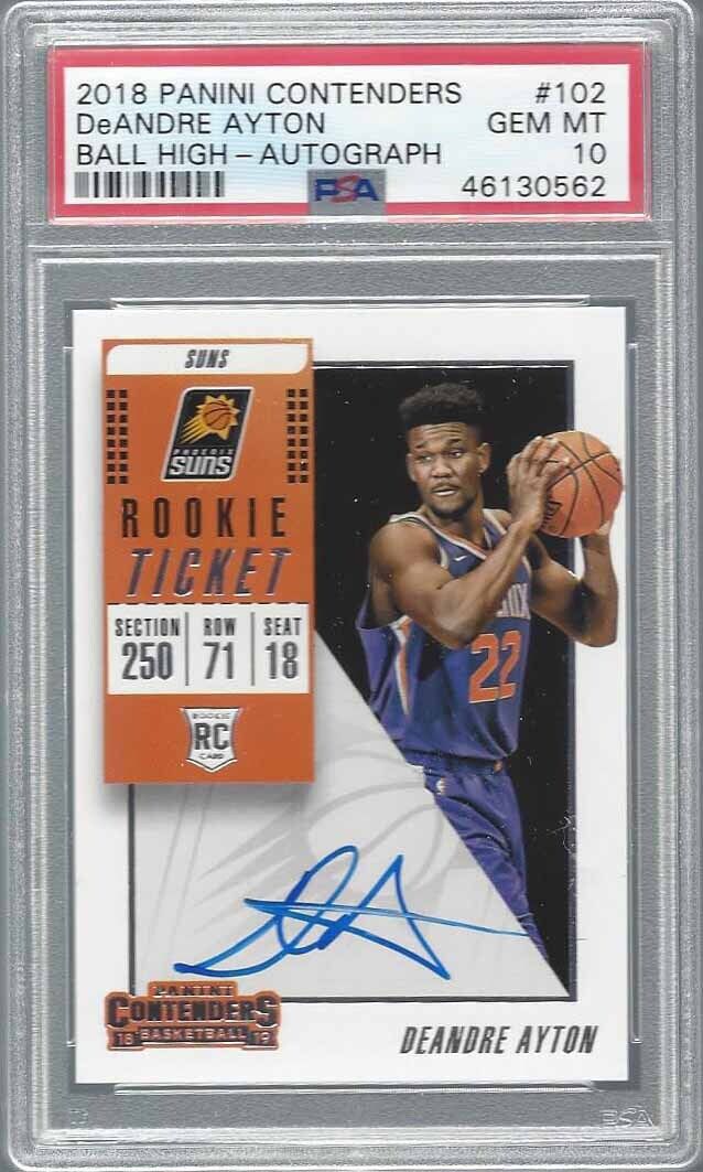 DEANDRE AYTON 2018-19 CONTENDERS VARIATION ON CARD ROOKIE TICKET AUTO RC PSA 10