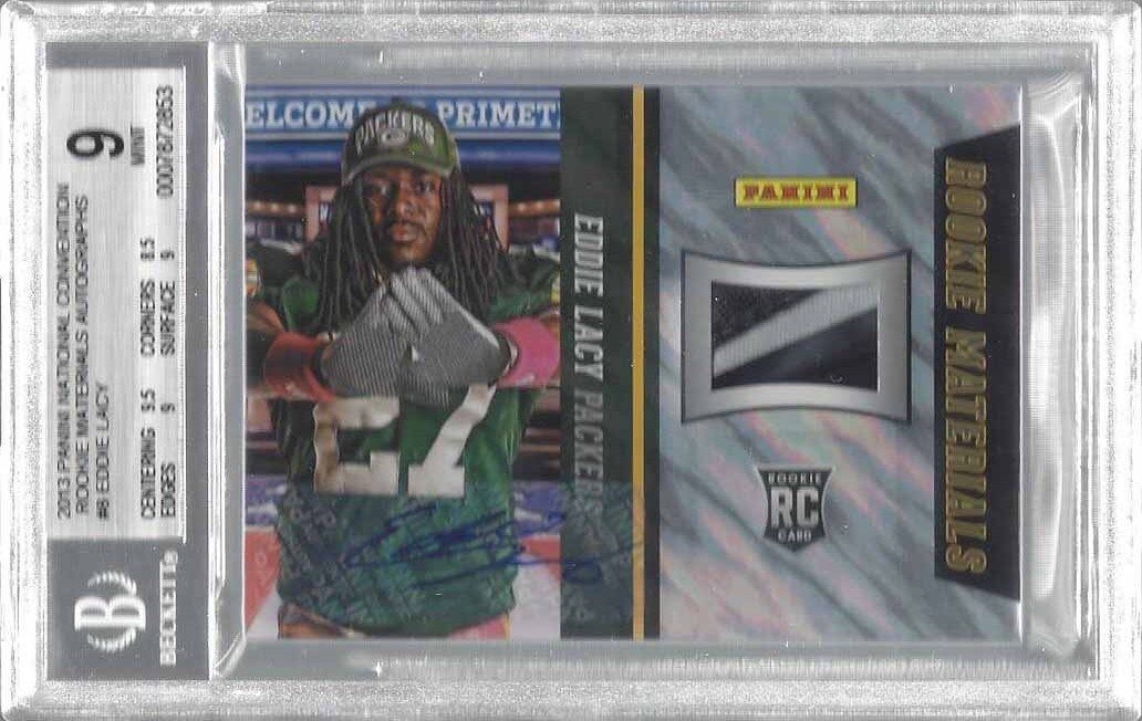 EDDIE LACY 2013 PANINI NATIONAL LAVA FLOW 2 CLR PATCH AUTO RC SSP AUTO RC BGS 9