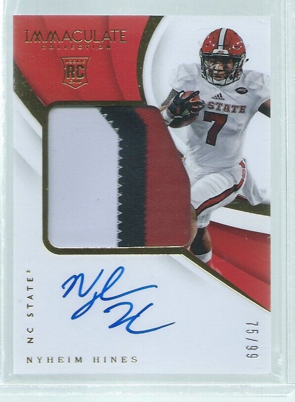 NYHEIM HINES 2018 IMMACULATE 3 COLOR PATCH ON CARD AUTO RC #D 75/99
