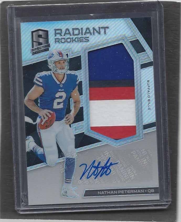 NATHAN PETERMAN 2017 SPECTRA RADIANT ROOKIES 4 COLOR PATCH AUTO RC #D 59/75
