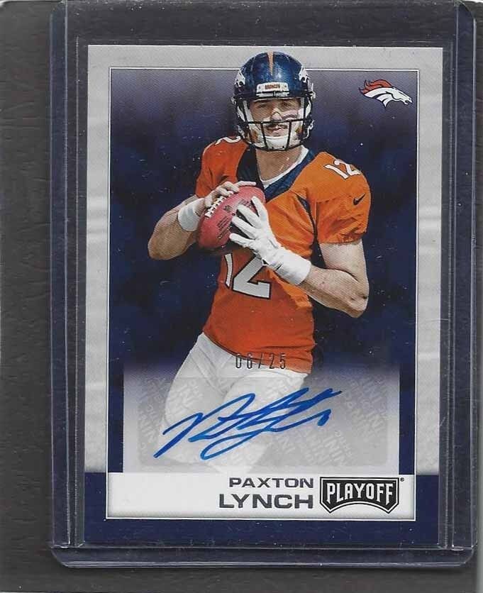 PAXTON LYNCH 2016 PLAYOFF BLACK BRONCOS ROOKIE AUTO RC #D 6/25