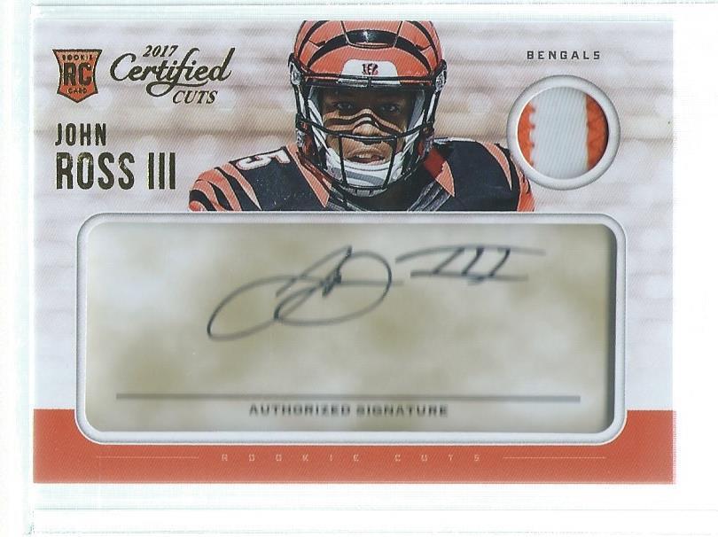 JOHN ROSS III 2017 PANINI CERTIFIED CUTS 3 COLOR PATCH AUTO RC #D /49