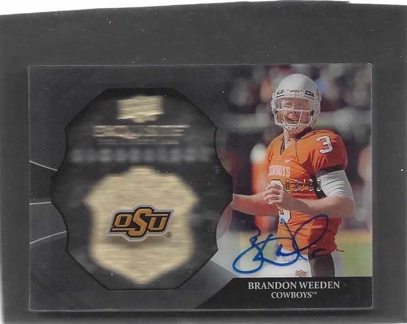 1/1 BRANDON WEEDEN 2012 UD EXQUISITE DIMENSIONS ON CARD AUTO RC #D 3/60 JSY #3 !