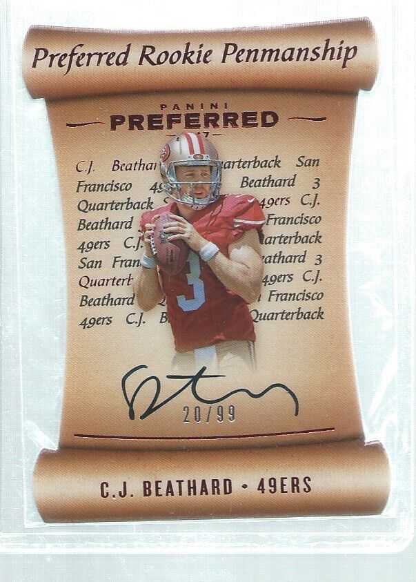 CJ BEATHARD 2017 PREFERRED ROOKIE PENMANSHIP DIE CUT ON CARD AUTO RC #D 20/99