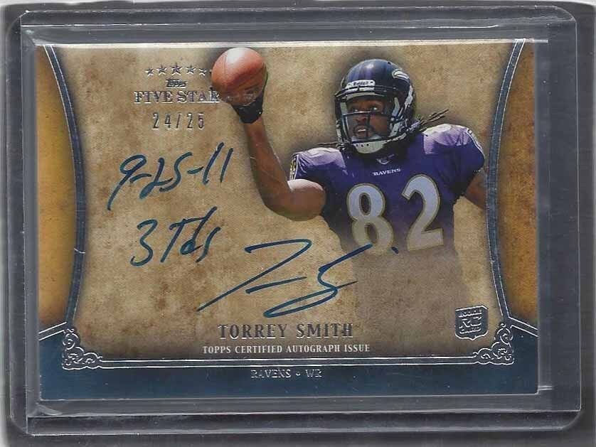 TORREY SMITH 2011 TOPPS FIVE STAR QUOTABLES "9-25-11 3 TD" INSCRIBED AUTO RC /25