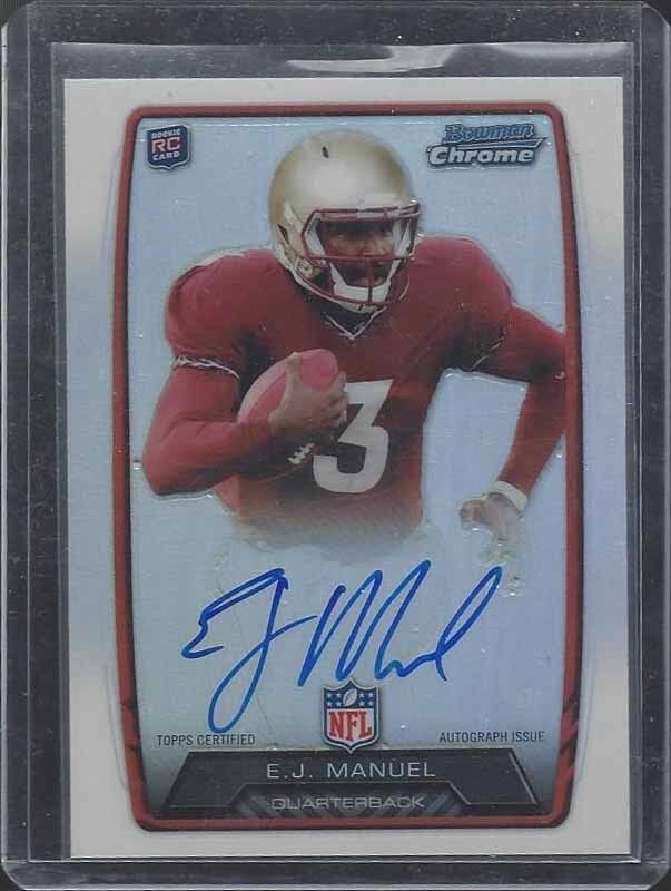 E.J. MANUEL 2013 BOWMAN CHROME ROOKIE REFRACTOR ON CARD RAIDERS AUTO RC