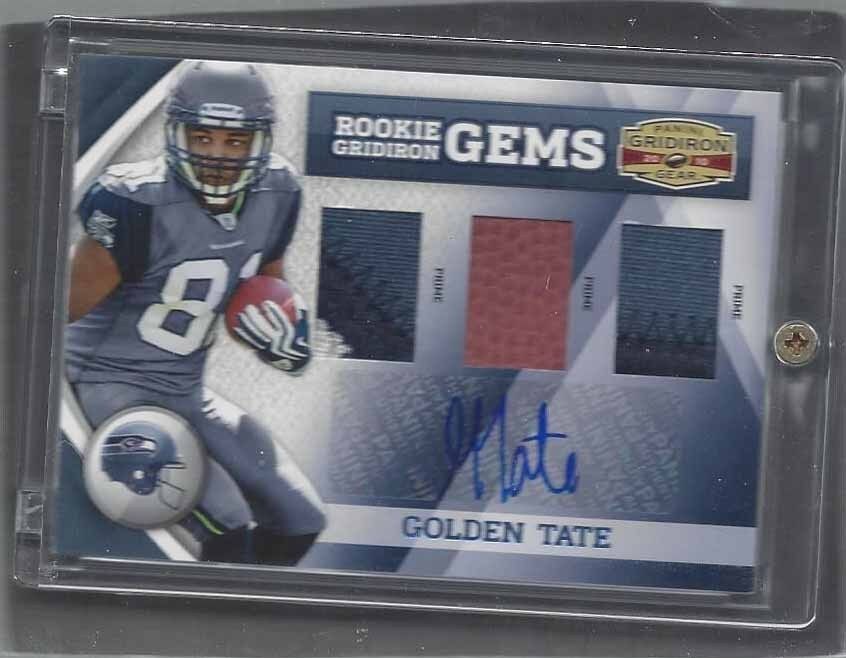 GOLDEN TATE 2010 GRIDIRON GEAR GEMS TRIPLE 3 COLOR PATCH + BALL AUTO RC #D 10/20