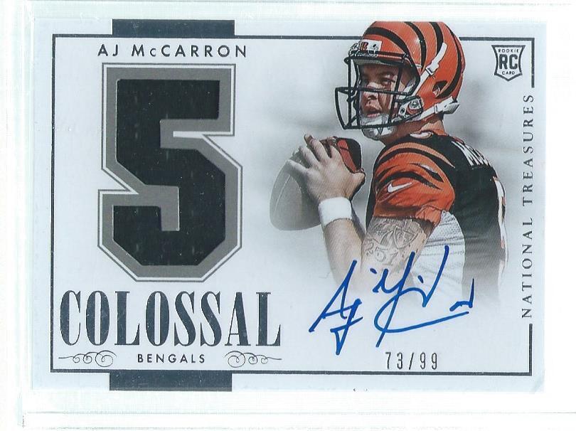 AJ MCCARRON 2014 NATIONAL TREASURES COLOSSAL JERSEY ON CARD AUTO RC #D /99