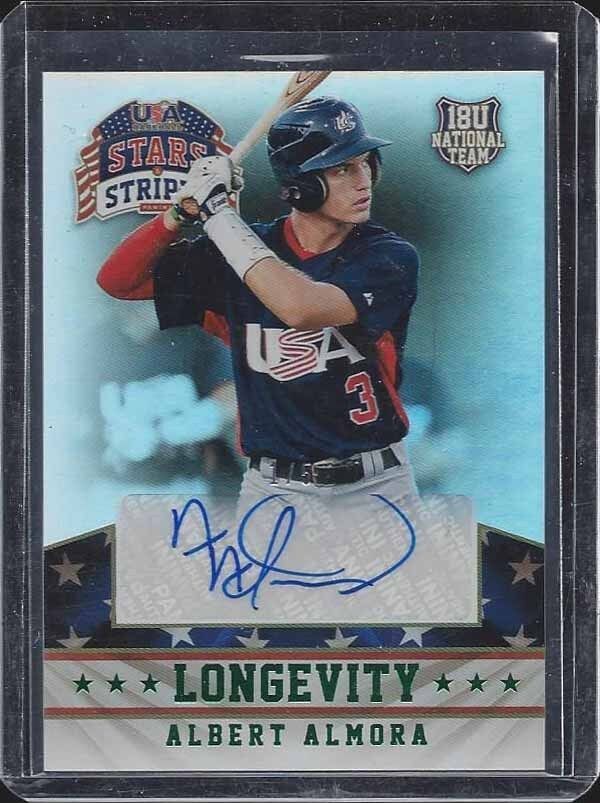 ALBERT ALMORA 2015 USA STARS STRIPES LONGEVITY GREEN CUBS PROSPECT AUTO #D 1/5