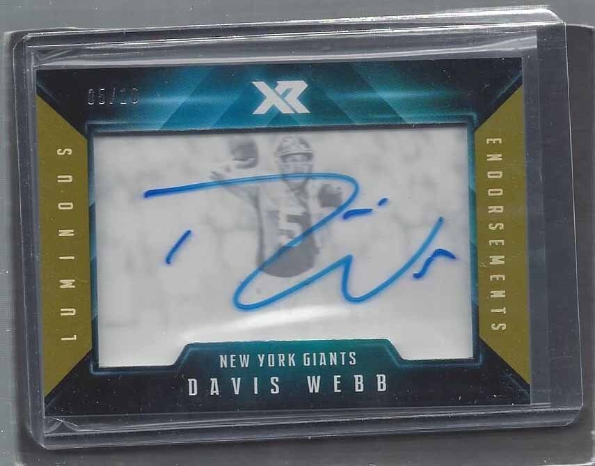 1/1 DAVIS WEBB 2017 XR LUMINOUS GOLD ON CARD AUTO RC #D 5/10 JERSEY NUMBER #5 !!