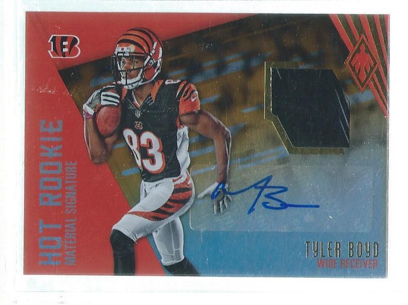 TYLER BOYD 2016 PANINI PHOENIX HOT ROOKIE 2 COLOR PATCH AUTO RED RC #D 32/99