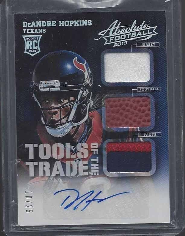 1/1 DEANDRE HOPKINS 2013 ABSOLUTE RPM TRIPLE PATCH AUTO RC #D 10/25 HIS JSY #10!