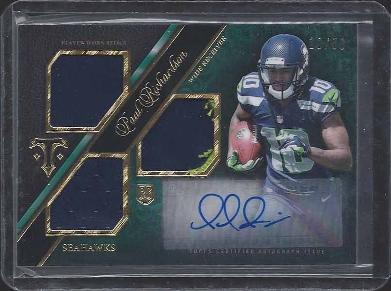 1/1 PAUL RICHARDSON 2014 TRIPLE THREADS GREEN TRI PATCH AUTO RC 10/50 JSY #10 !