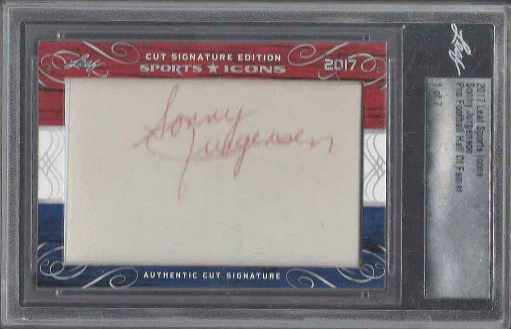 SONNY JURGENSON 2017 LEAF SPORT ICONS CUT AUTO #D 1/7 LEAF SLABBED