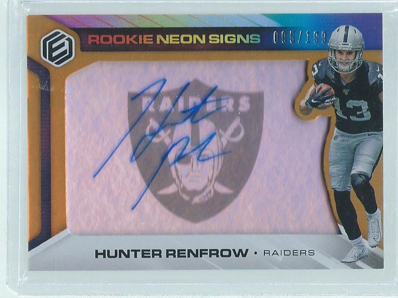 HUNTER RENFROW 2019 PANINI ELEMENTS ROOKIE NEON SIGNS AUTO ORANGE RC #D /199