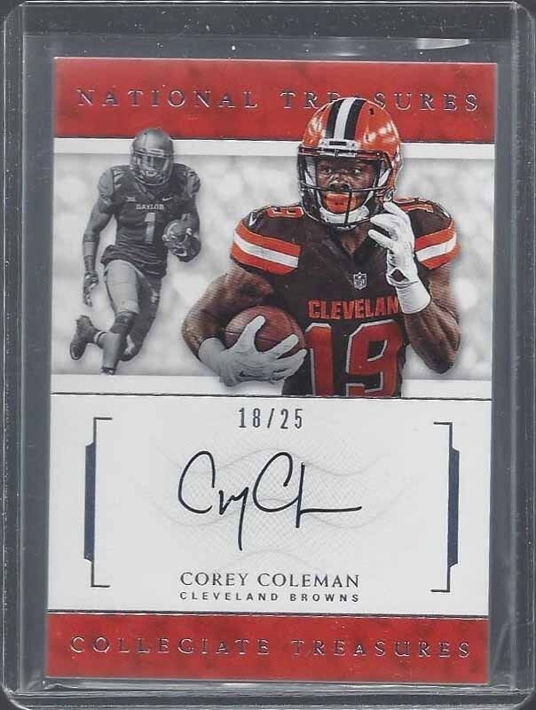 COREY COLEMAN 2016 NATIONAL TREASURES COLLEGIATE TREASURES ON CARD AUTO RC /25