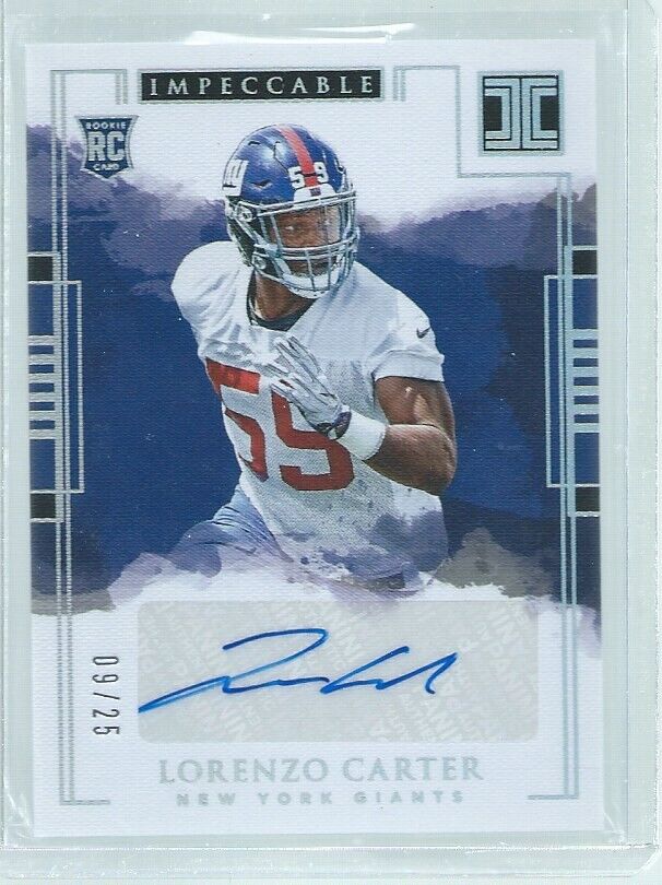 LORENZO CARTER 2018 PANINI IMPECCABLE AUTO SILVER RC #D 9/25