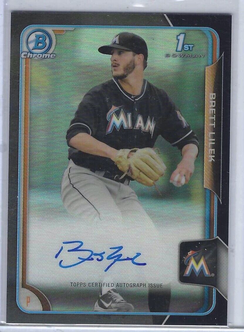 BRETT LILEK 2015 BOWMAN CHROME BLACK REFRACTOR 1ST PROSPECT ON CARD AUTO #d /35