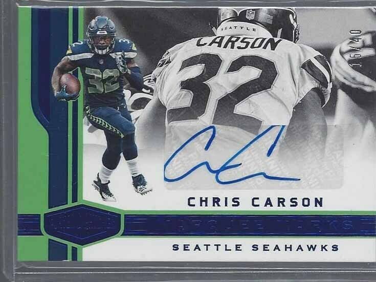 CHRIS CARSON 2018 PLATES & PATCHES MARQUEE MARKS BLUE AUTO #D 15/40