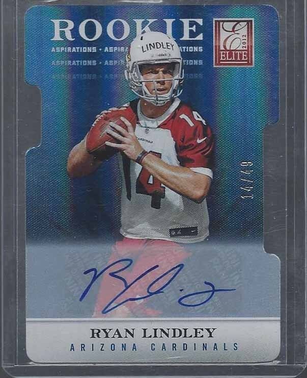 1/1 RYAN LINDLEY 2012 ELITE ASPIRATIONS BLUE DIE CUT AUTO RC #D 14/49 JERSEY #14