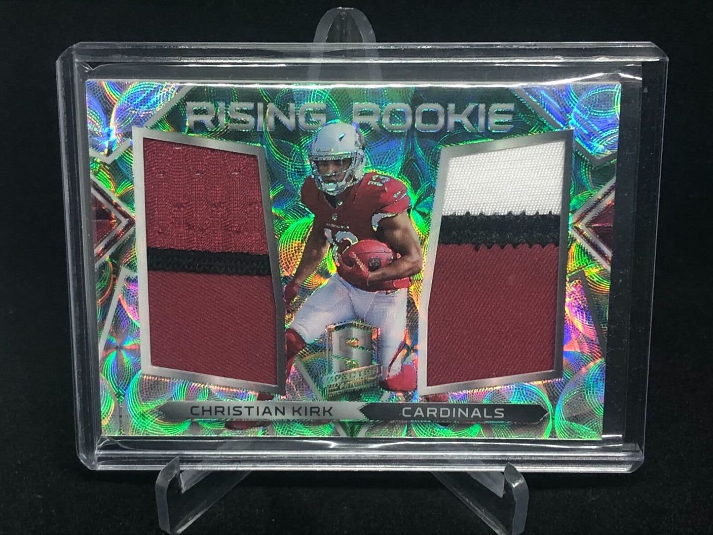 CHRISTIAN KIRK 2018 SPECTRA GREEN RISING ROOKIE DUAL 3 CLR PATCH RC #D 22/50