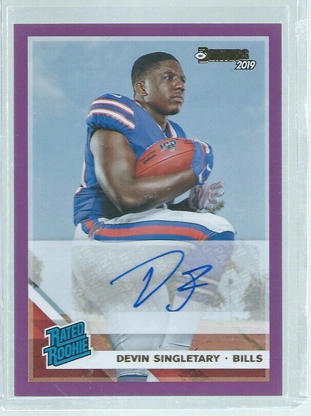 DEVIN SINGLETARY 2019 PANINI DONRUSS RATED ROOKIE AUTO PURPLE RC #328